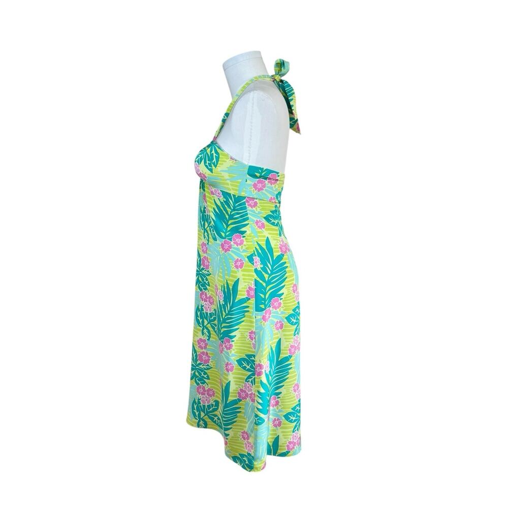 LILLY PULITZER VINTAGE Silk Lime Green Tropical Floral Halter Midi Dress Sz 8 - Picture 4 of 16